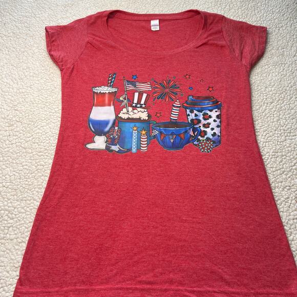 Americana 4th of July Coffee and Shakes Red Tee Medium - Picture 3 of 6